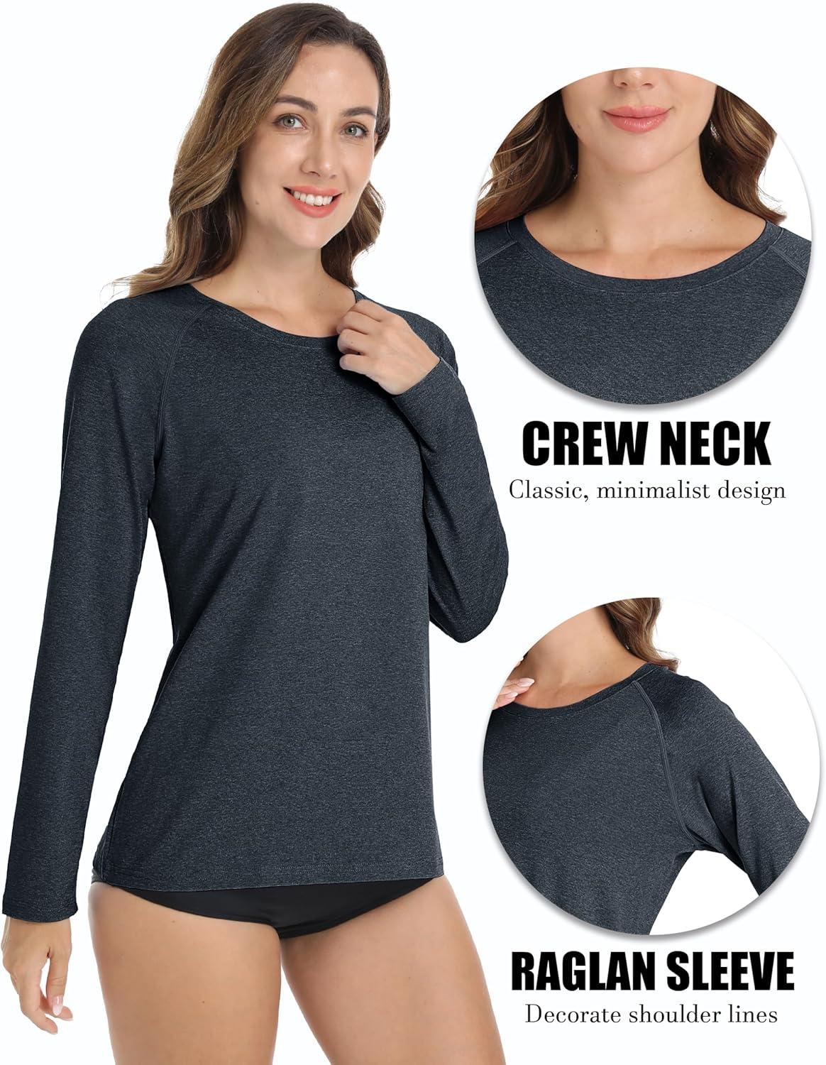 imageMAGCOMSEN Womens Long Sleeve Shirts UPF 50 Workout Tops Sun Protection Athletic Running Swim Rash GuardBlack