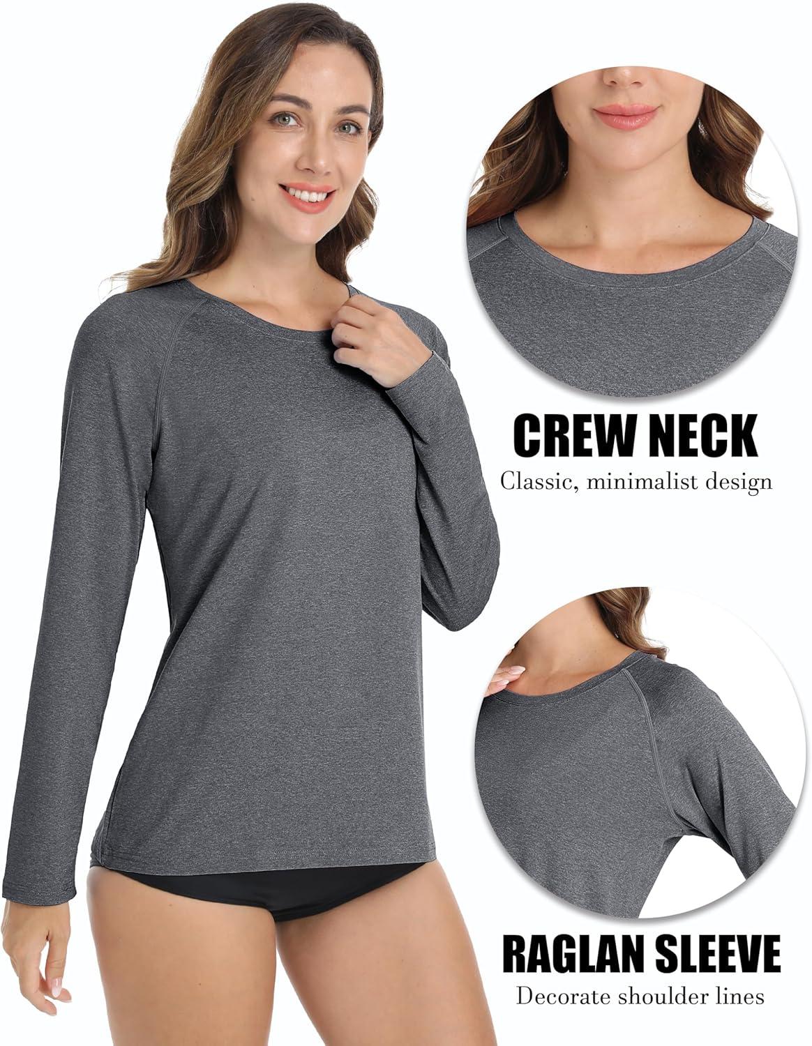 imageMAGCOMSEN Womens Long Sleeve Shirts UPF 50 Workout Tops Sun Protection Athletic Running Swim Rash GuardDark Grey