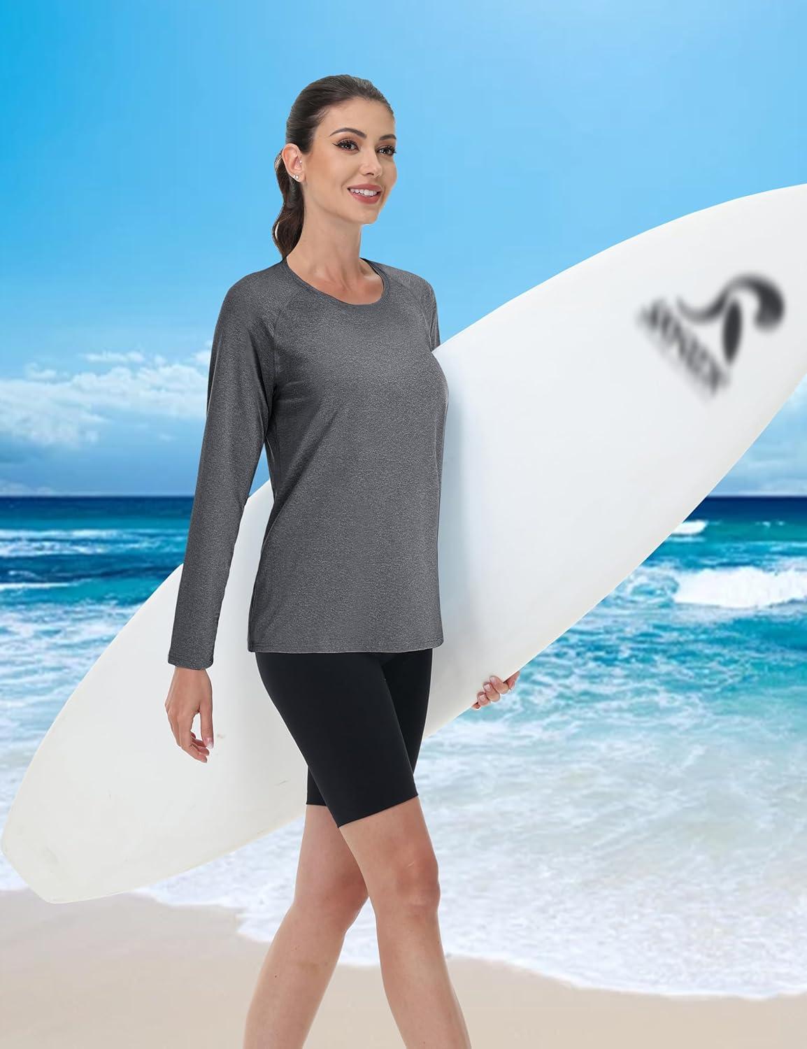 imageMAGCOMSEN Womens Long Sleeve Shirts UPF 50 Workout Tops Sun Protection Athletic Running Swim Rash GuardDark Grey