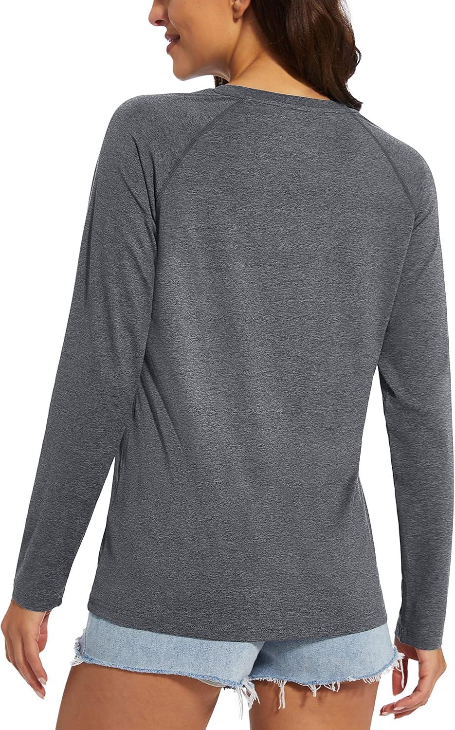 imageMAGCOMSEN Womens Long Sleeve Shirts UPF 50 Workout Tops Sun Protection Athletic Running Swim Rash GuardDark Grey