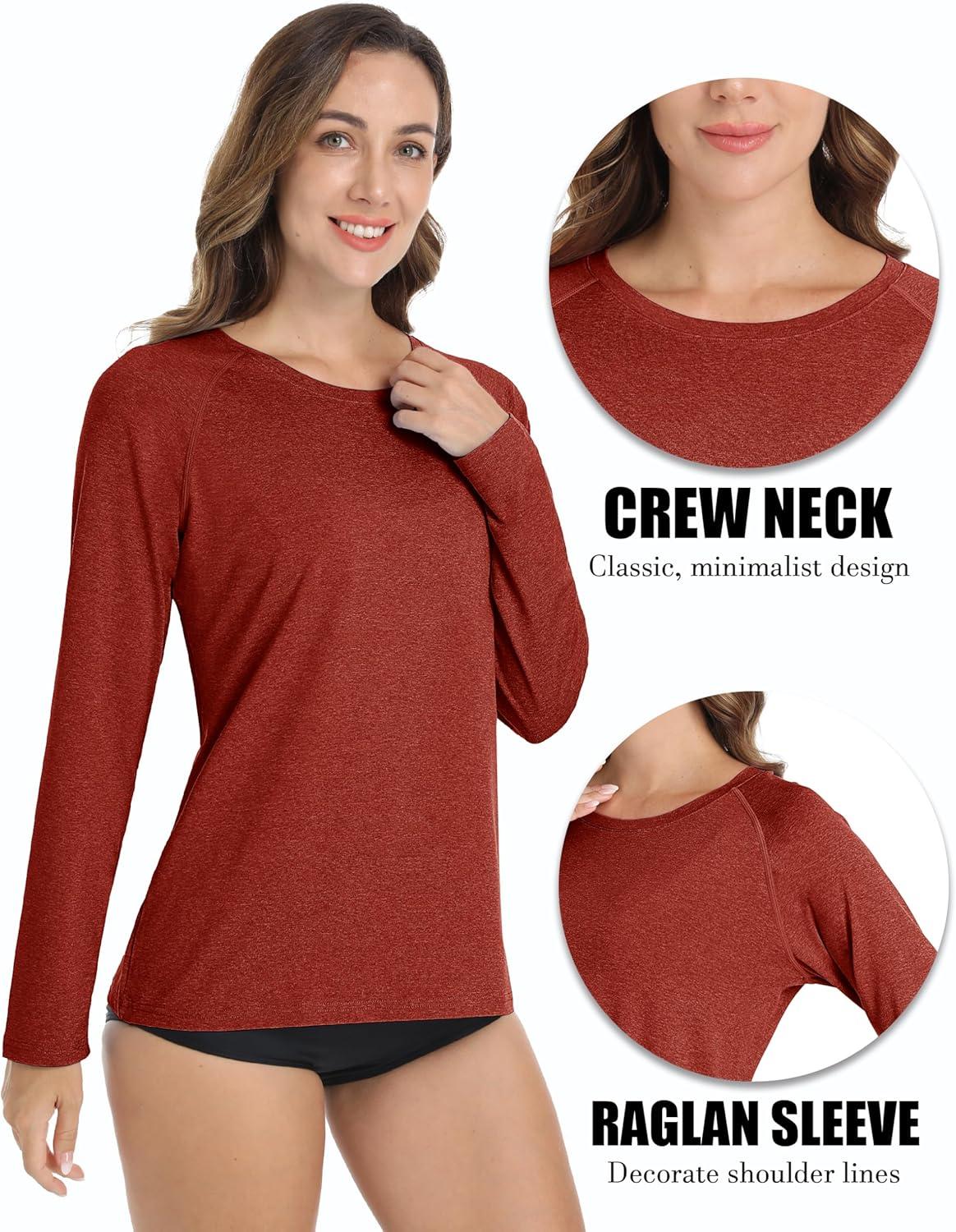 imageMAGCOMSEN Womens Long Sleeve Shirts UPF 50 Workout Tops Sun Protection Athletic Running Swim Rash GuardDark Orange