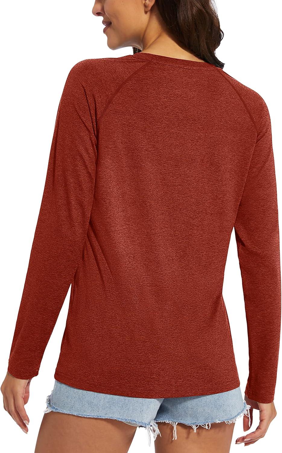 imageMAGCOMSEN Womens Long Sleeve Shirts UPF 50 Workout Tops Sun Protection Athletic Running Swim Rash GuardDark Orange