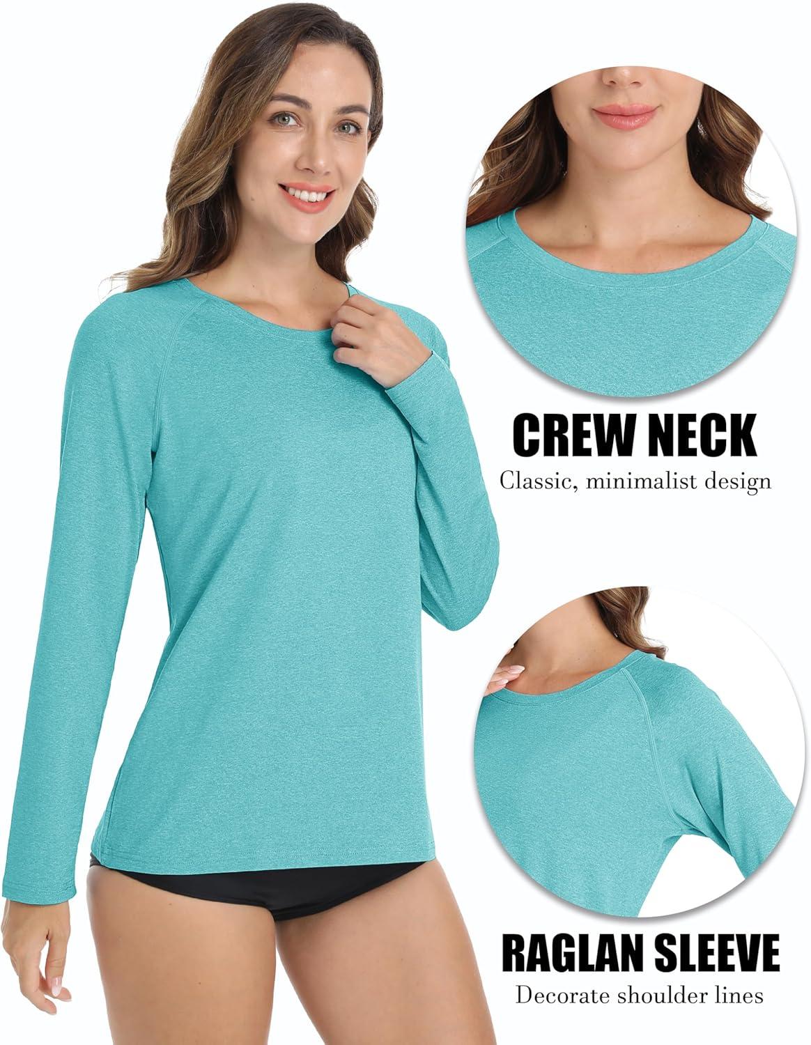 imageMAGCOMSEN Womens Long Sleeve Shirts UPF 50 Workout Tops Sun Protection Athletic Running Swim Rash GuardLight Green