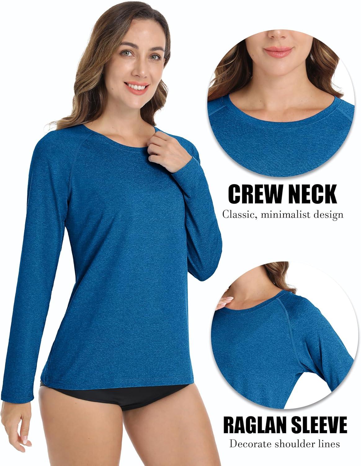imageMAGCOMSEN Womens Long Sleeve Shirts UPF 50 Workout Tops Sun Protection Athletic Running Swim Rash GuardMiddle Blue