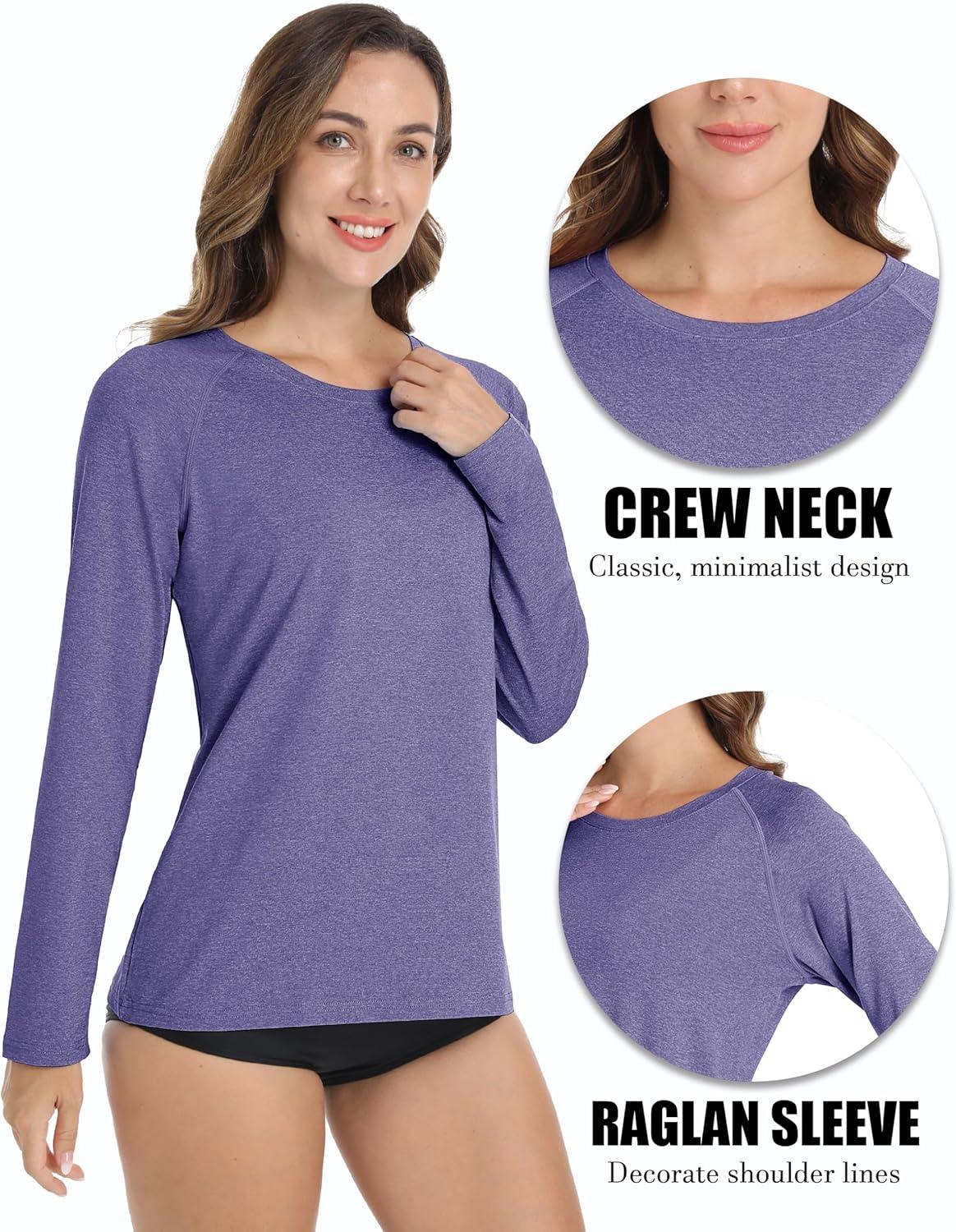 imageMAGCOMSEN Womens Long Sleeve Shirts UPF 50 Workout Tops Sun Protection Athletic Running Swim Rash GuardPurple