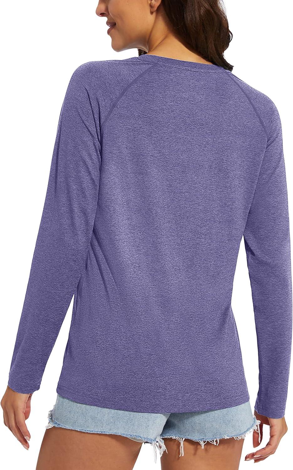 imageMAGCOMSEN Womens Long Sleeve Shirts UPF 50 Workout Tops Sun Protection Athletic Running Swim Rash GuardPurple