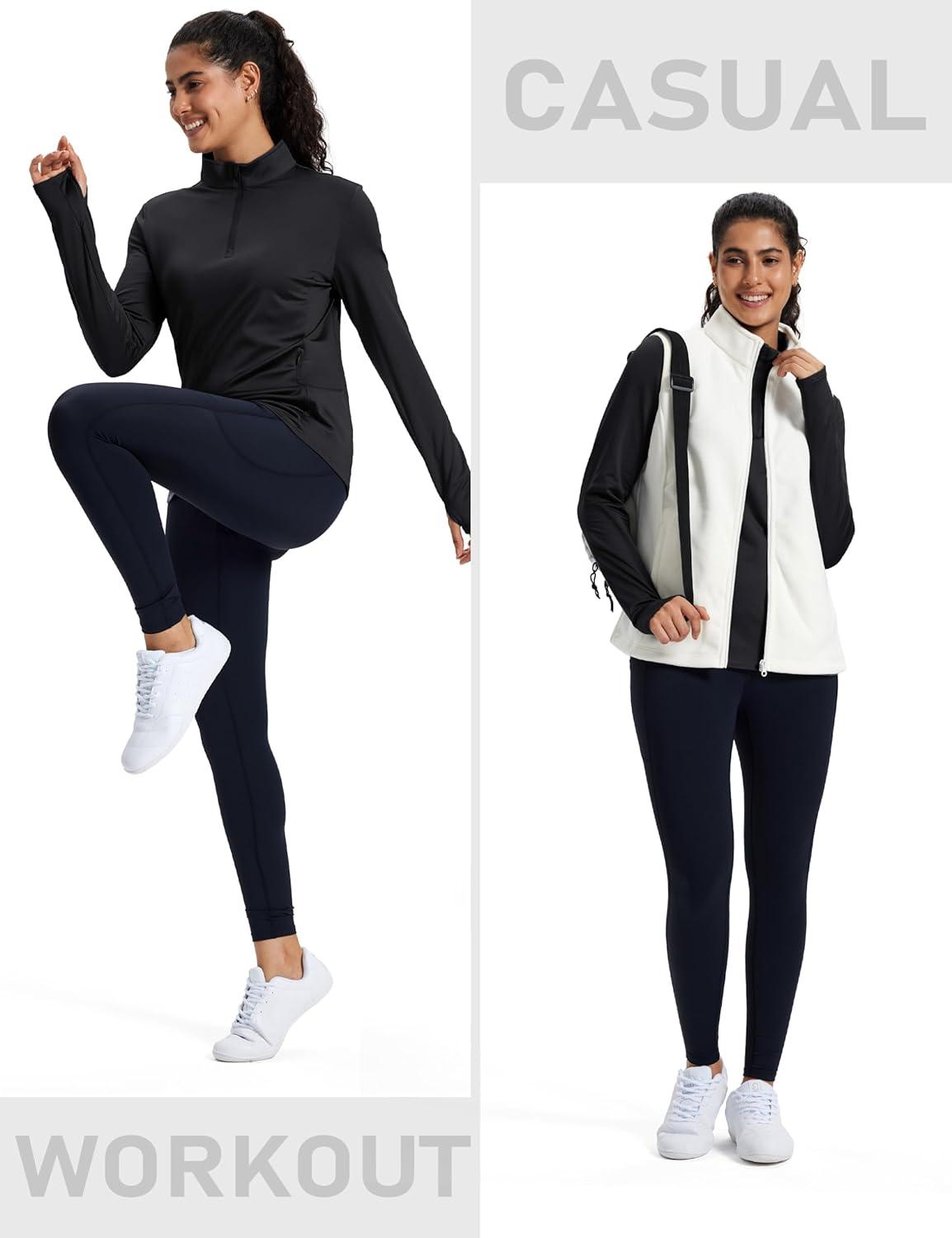 imageMAGCOMSEN Womens Quarter Zip Fleece Pullover Mock Neck Thermal Shirts with Zip Pocket Athletic Running TopsBlack