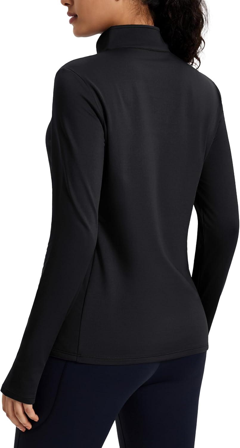 imageMAGCOMSEN Womens Quarter Zip Fleece Pullover Mock Neck Thermal Shirts with Zip Pocket Athletic Running TopsBlack