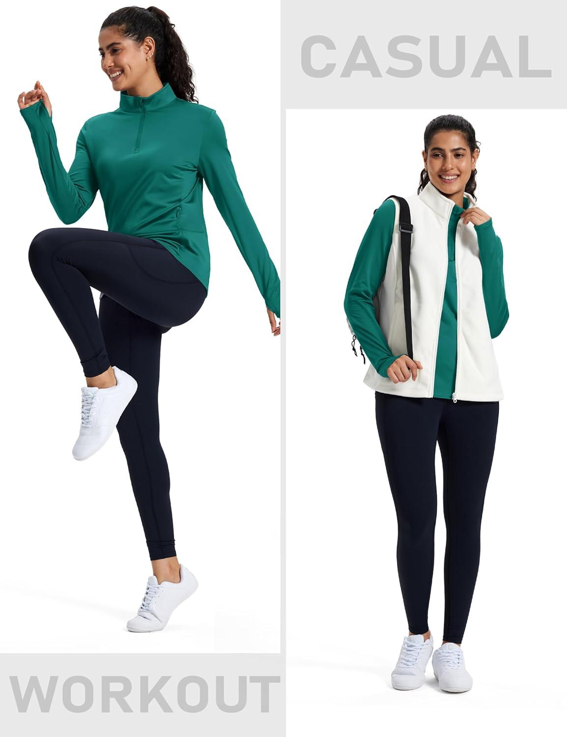 imageMAGCOMSEN Womens Quarter Zip Fleece Pullover Mock Neck Thermal Shirts with Zip Pocket Athletic Running TopsGreen