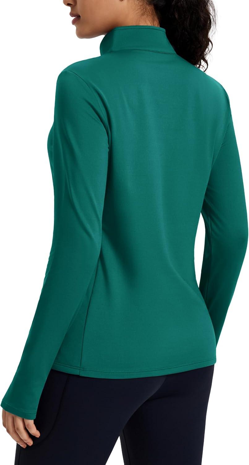 imageMAGCOMSEN Womens Quarter Zip Fleece Pullover Mock Neck Thermal Shirts with Zip Pocket Athletic Running TopsGreen