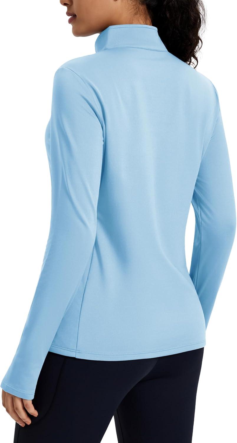 imageMAGCOMSEN Womens Quarter Zip Fleece Pullover Mock Neck Thermal Shirts with Zip Pocket Athletic Running TopsLsblue