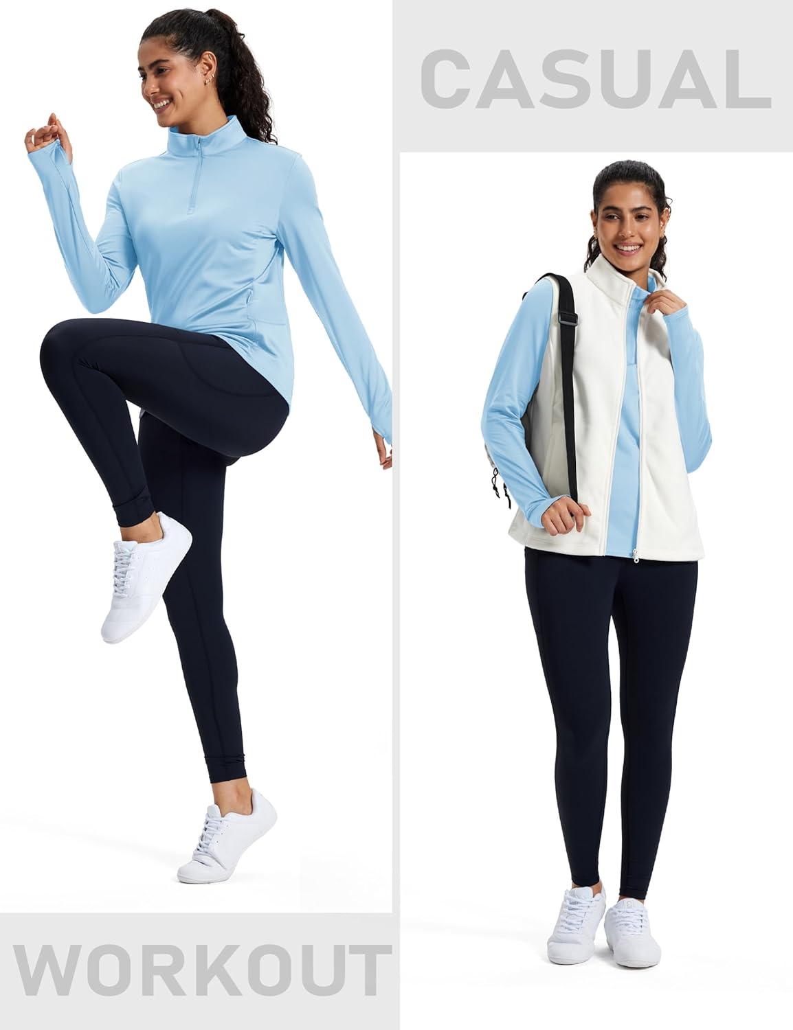 imageMAGCOMSEN Womens Quarter Zip Fleece Pullover Mock Neck Thermal Shirts with Zip Pocket Athletic Running TopsLsblue