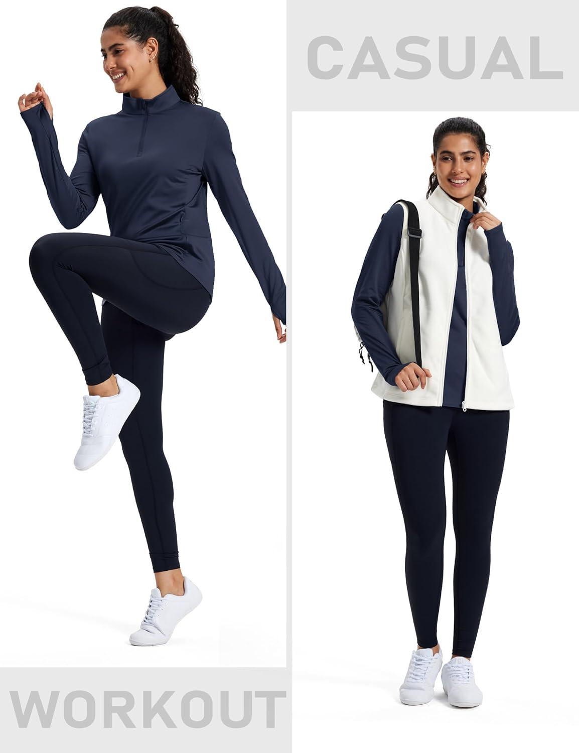 imageMAGCOMSEN Womens Quarter Zip Fleece Pullover Mock Neck Thermal Shirts with Zip Pocket Athletic Running TopsNavy