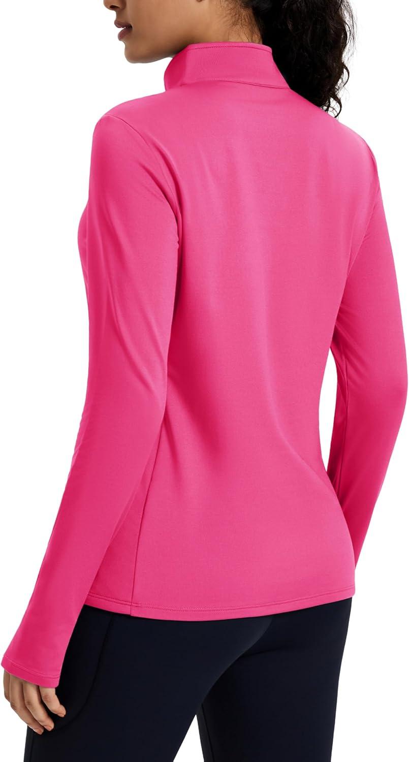 imageMAGCOMSEN Womens Quarter Zip Fleece Pullover Mock Neck Thermal Shirts with Zip Pocket Athletic Running TopsRosered