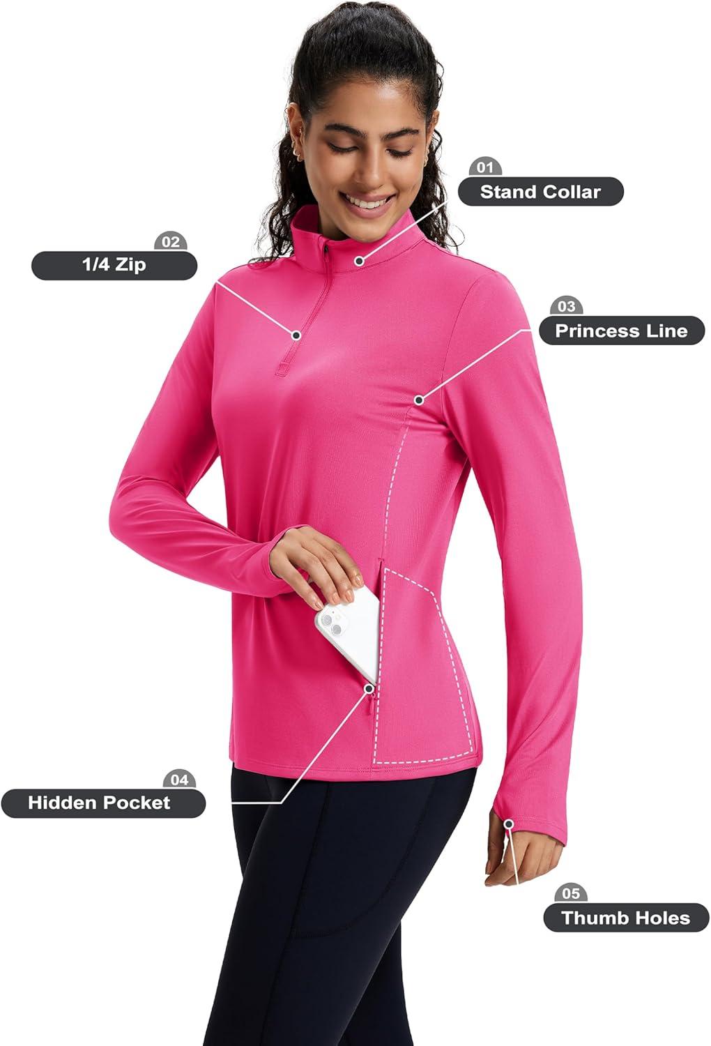 imageMAGCOMSEN Womens Quarter Zip Fleece Pullover Mock Neck Thermal Shirts with Zip Pocket Athletic Running TopsRosered