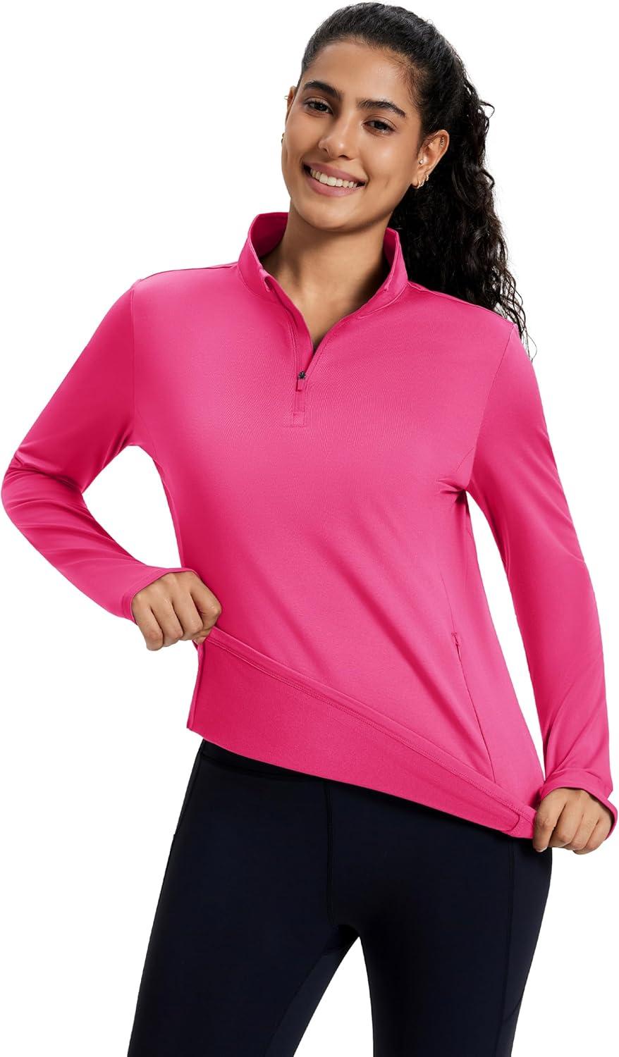 imageMAGCOMSEN Womens Quarter Zip Fleece Pullover Mock Neck Thermal Shirts with Zip Pocket Athletic Running TopsRosered