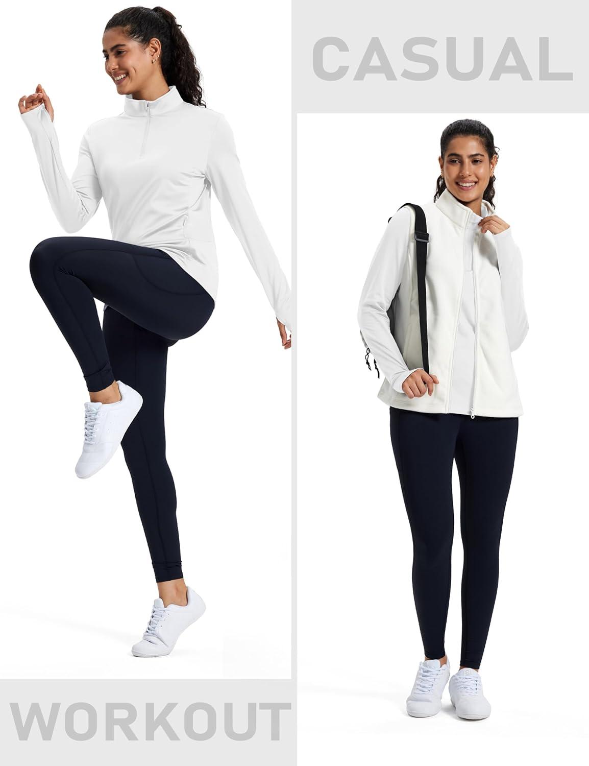 imageMAGCOMSEN Womens Quarter Zip Fleece Pullover Mock Neck Thermal Shirts with Zip Pocket Athletic Running TopsWhite