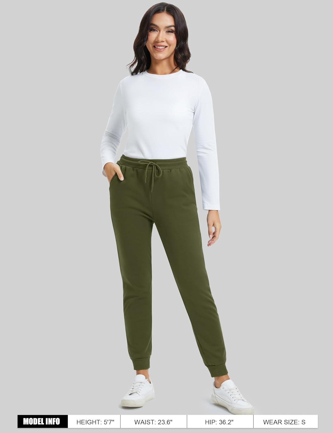 imageMAGCOMSEN Womens Sherpa Lined Sweatpants Winter Warm Fleece Pants Insulated Thermal Athletic Joggers with PocketsArmy Green