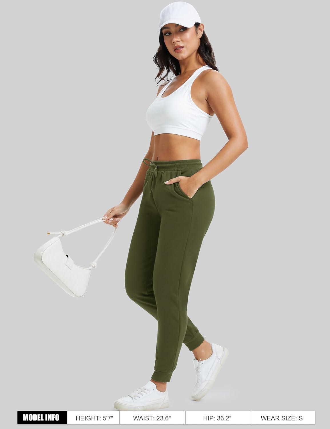 imageMAGCOMSEN Womens Sherpa Lined Sweatpants Winter Warm Fleece Pants Insulated Thermal Athletic Joggers with PocketsArmy Green