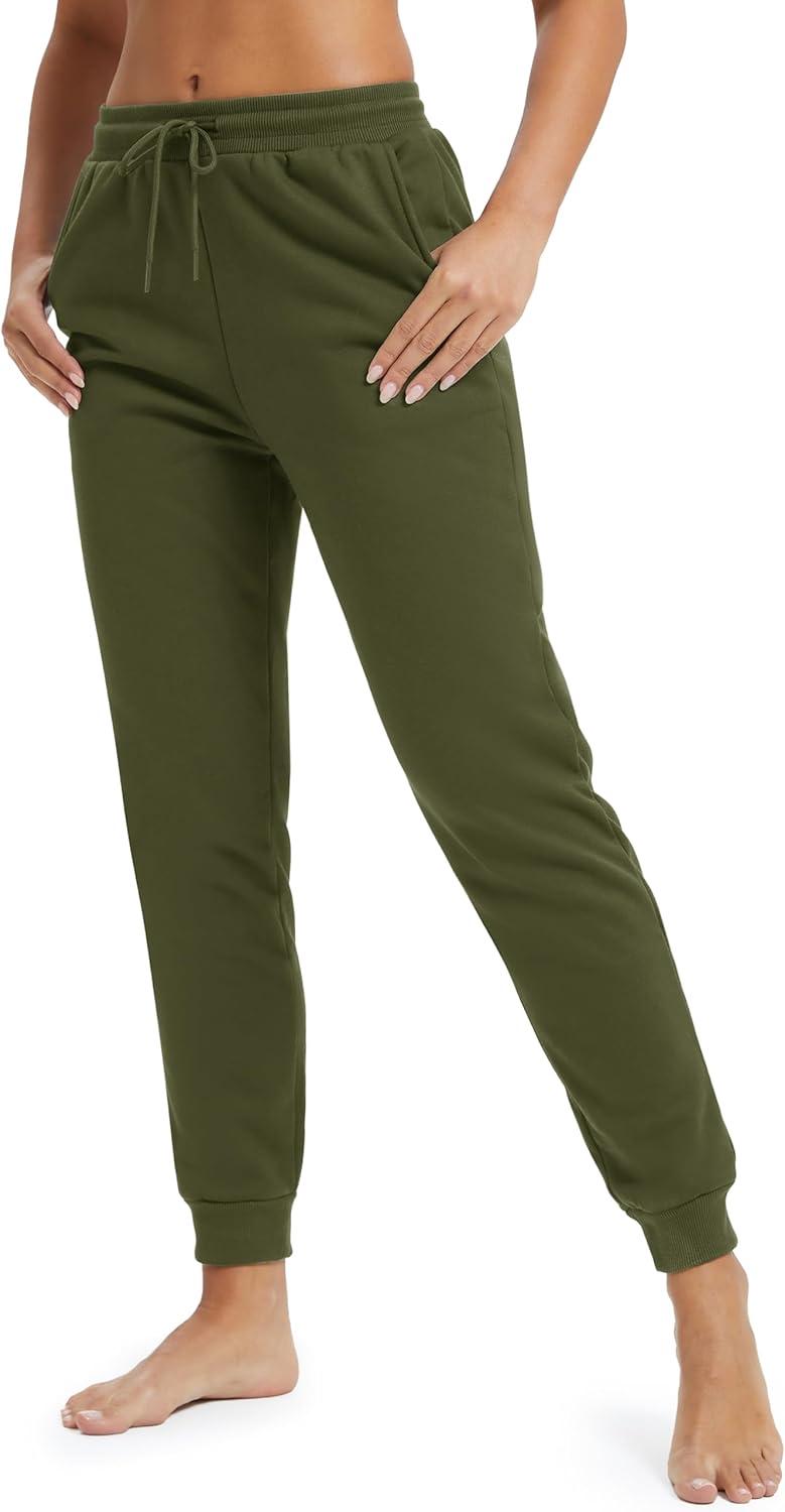 imageMAGCOMSEN Womens Sherpa Lined Sweatpants Winter Warm Fleece Pants Insulated Thermal Athletic Joggers with PocketsArmy Green