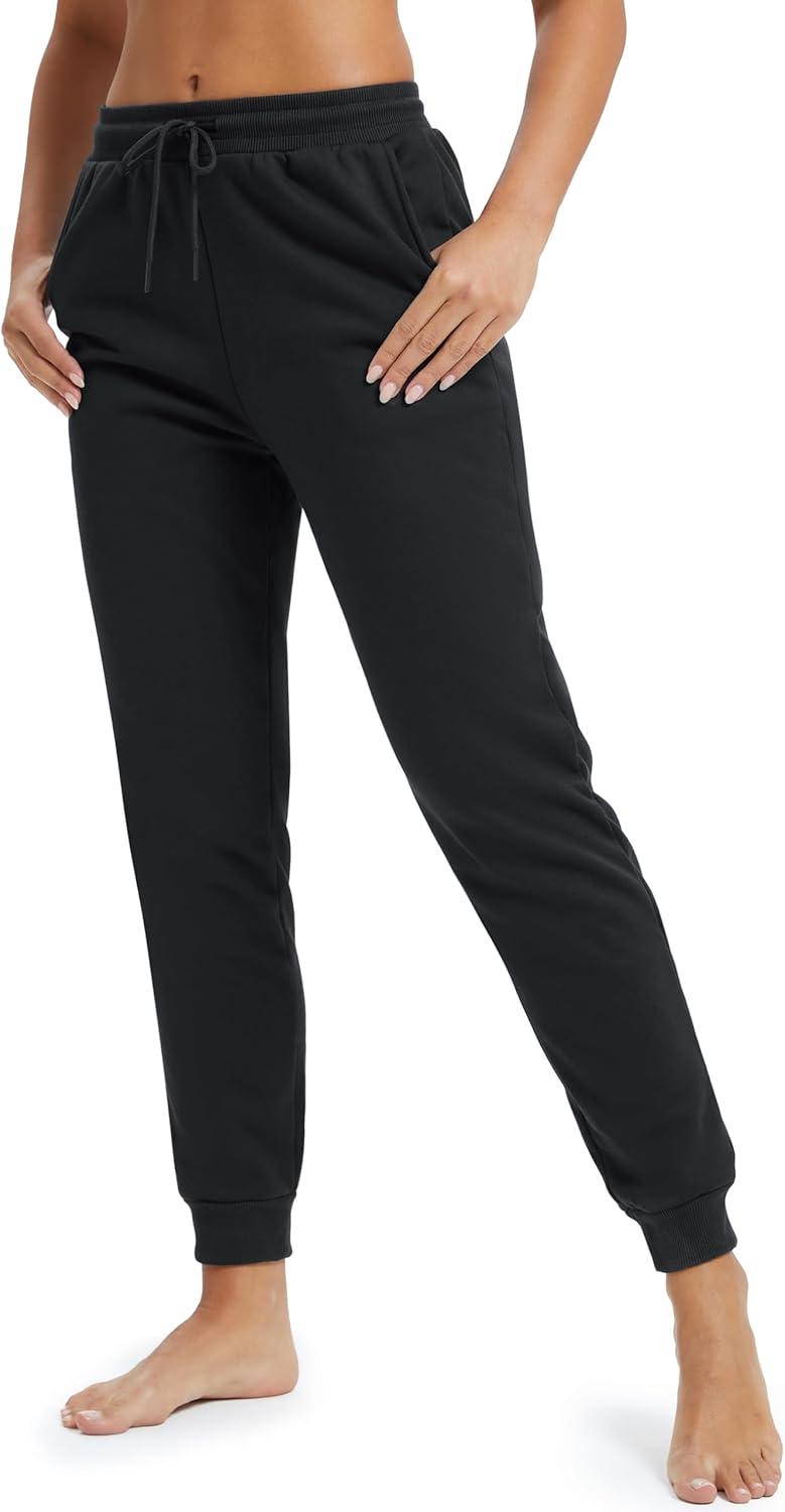 imageMAGCOMSEN Womens Sherpa Lined Sweatpants Winter Warm Fleece Pants Insulated Thermal Athletic Joggers with PocketsBlack