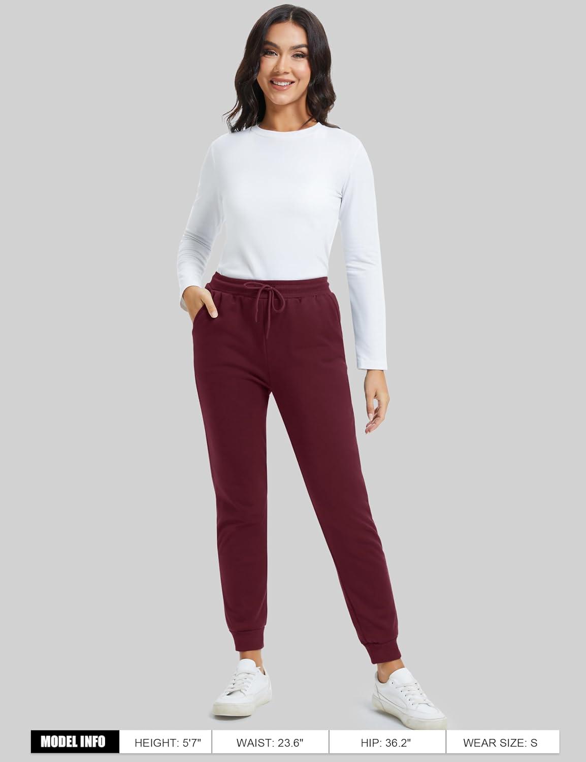 imageMAGCOMSEN Womens Sherpa Lined Sweatpants Winter Warm Fleece Pants Insulated Thermal Athletic Joggers with PocketsBurgundy