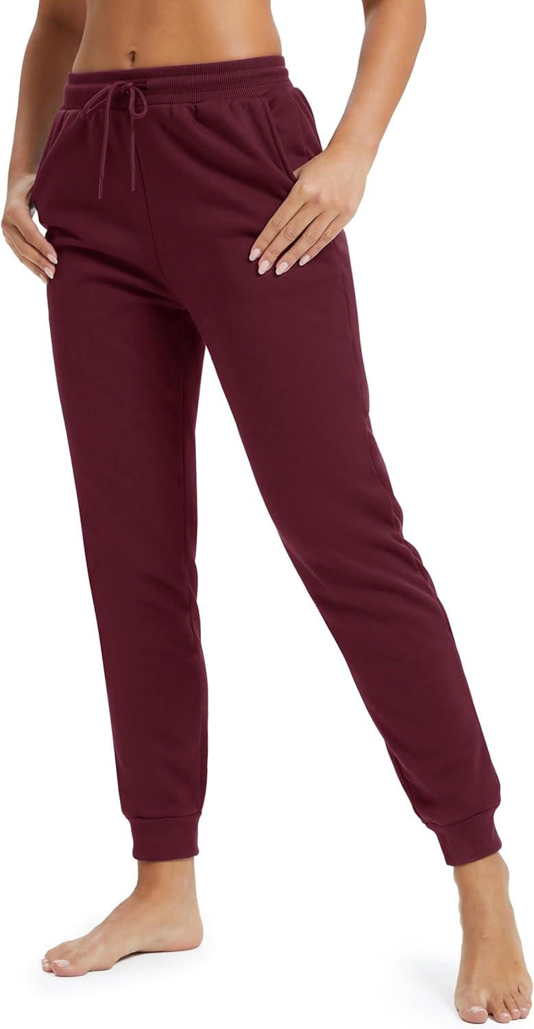 imageMAGCOMSEN Womens Sherpa Lined Sweatpants Winter Warm Fleece Pants Insulated Thermal Athletic Joggers with PocketsBurgundy