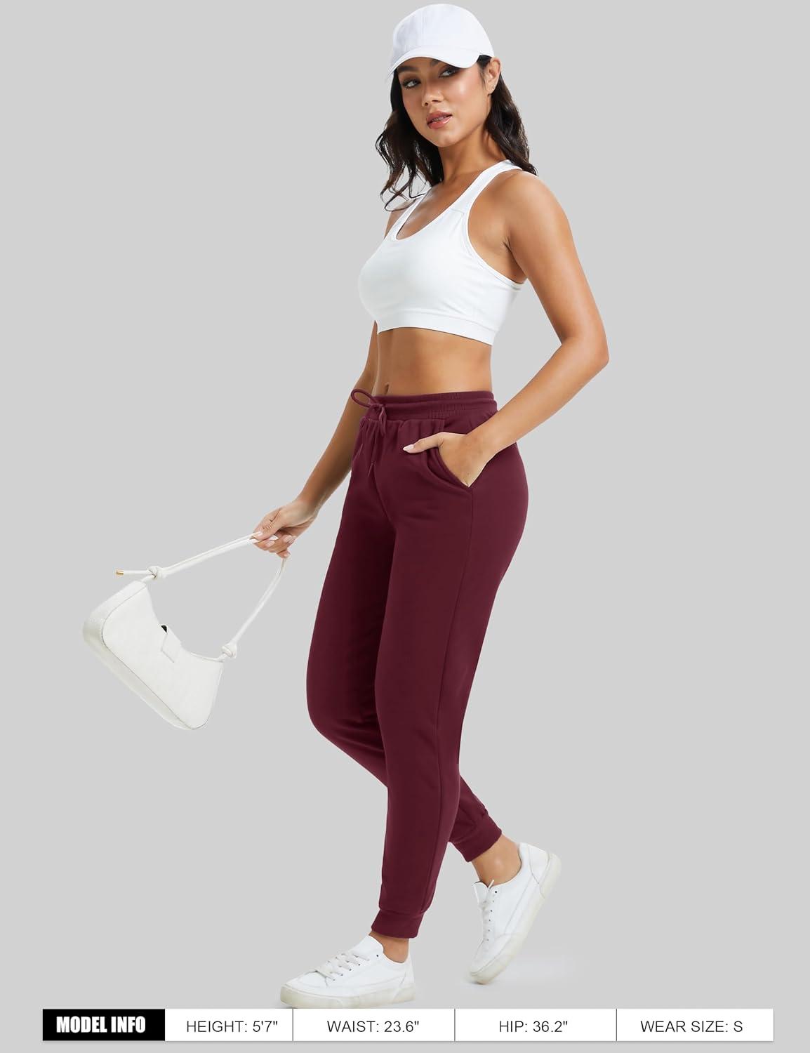 imageMAGCOMSEN Womens Sherpa Lined Sweatpants Winter Warm Fleece Pants Insulated Thermal Athletic Joggers with PocketsBurgundy