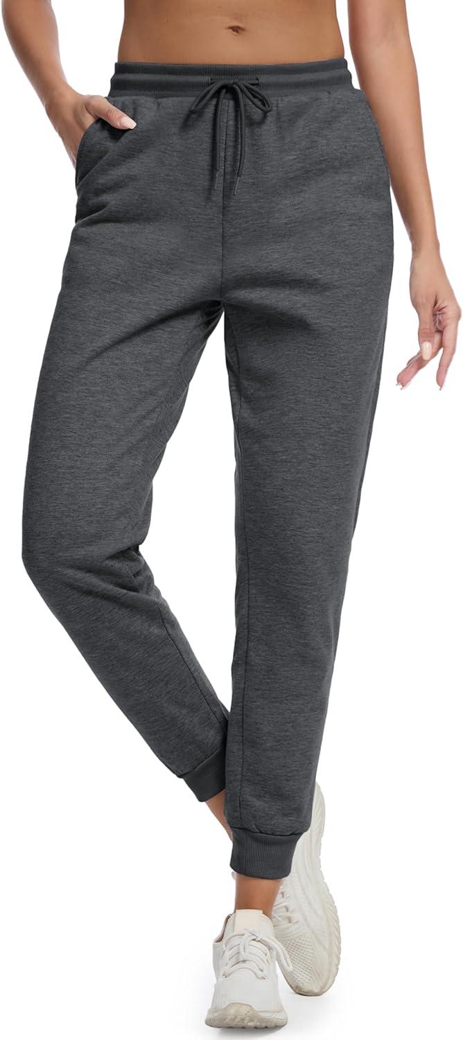 imageMAGCOMSEN Womens Sherpa Lined Sweatpants Winter Warm Fleece Pants Insulated Thermal Athletic Joggers with PocketsDark Grey