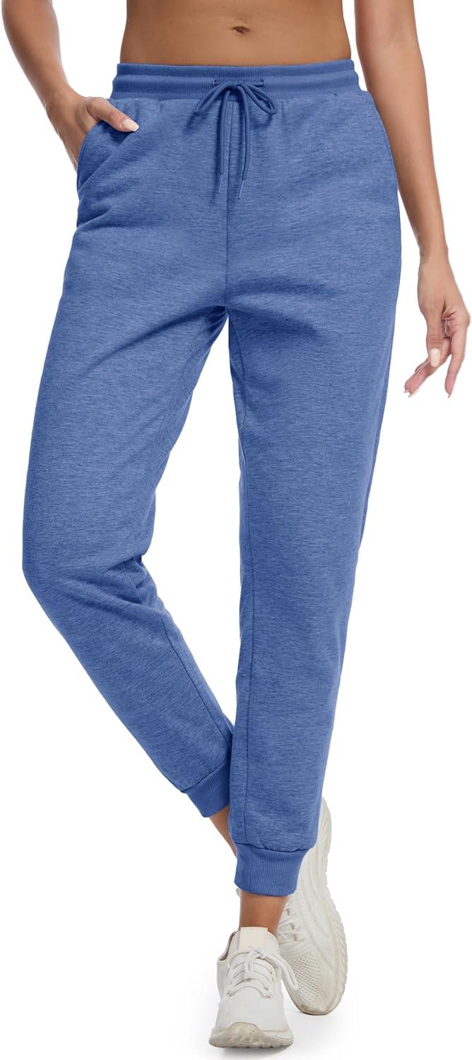 imageMAGCOMSEN Womens Sherpa Lined Sweatpants Winter Warm Fleece Pants Insulated Thermal Athletic Joggers with PocketsGrey Blue