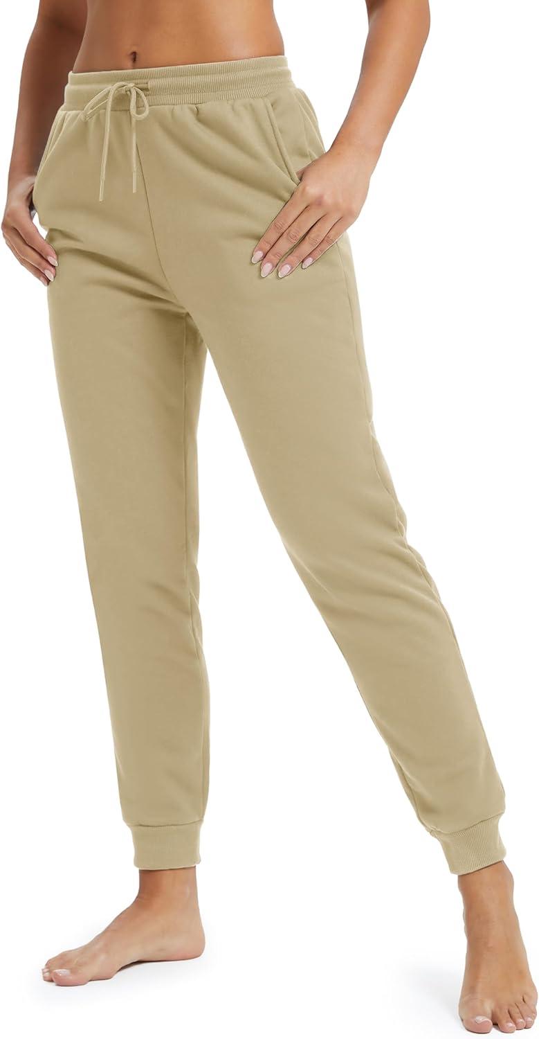 imageMAGCOMSEN Womens Sherpa Lined Sweatpants Winter Warm Fleece Pants Insulated Thermal Athletic Joggers with PocketsKhaki