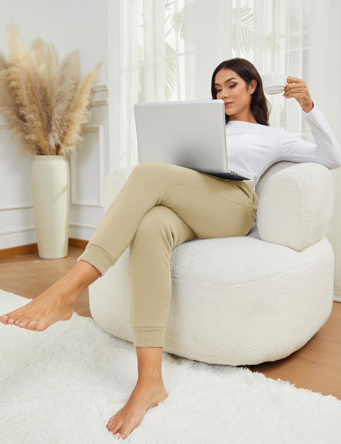 imageMAGCOMSEN Womens Sherpa Lined Sweatpants Winter Warm Fleece Pants Insulated Thermal Athletic Joggers with PocketsKhaki