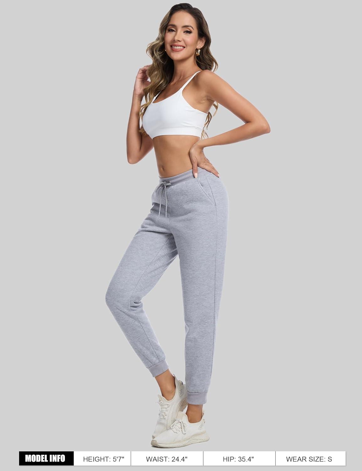 imageMAGCOMSEN Womens Sherpa Lined Sweatpants Winter Warm Fleece Pants Insulated Thermal Athletic Joggers with PocketsLight Grey