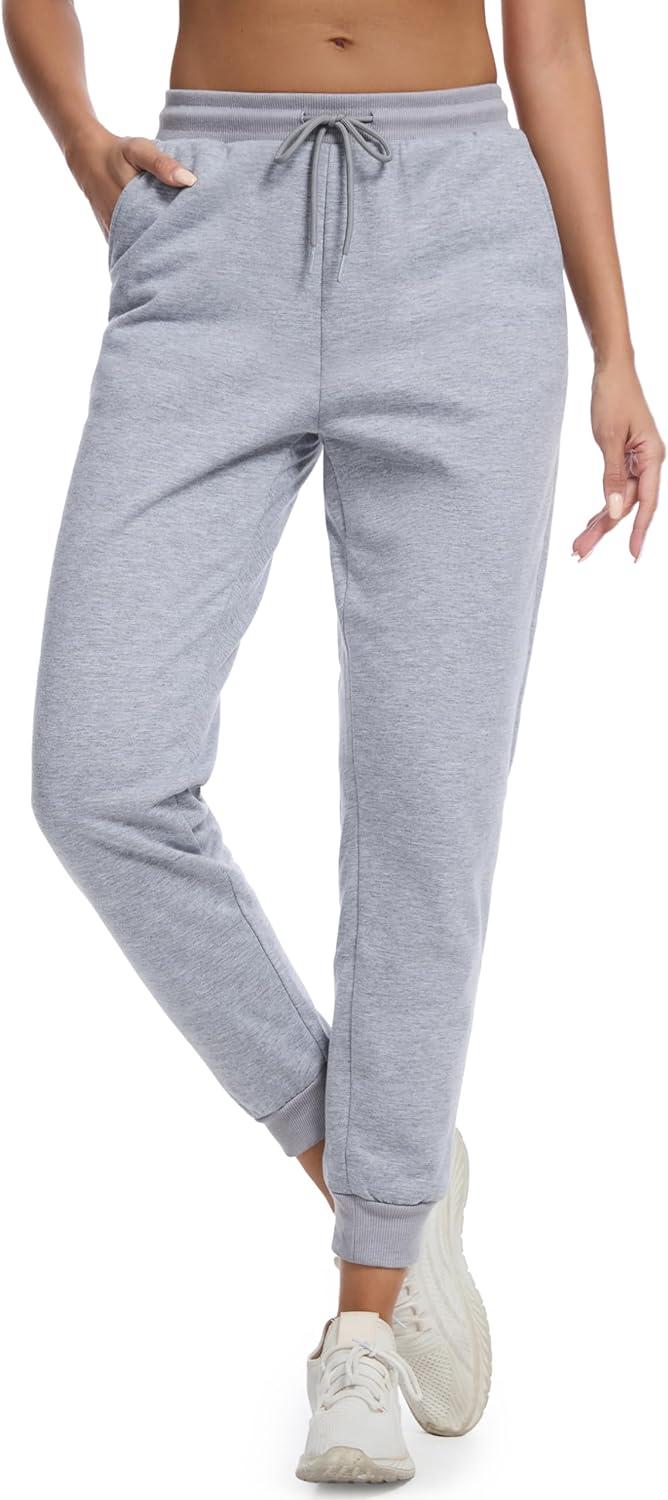imageMAGCOMSEN Womens Sherpa Lined Sweatpants Winter Warm Fleece Pants Insulated Thermal Athletic Joggers with PocketsLight Grey