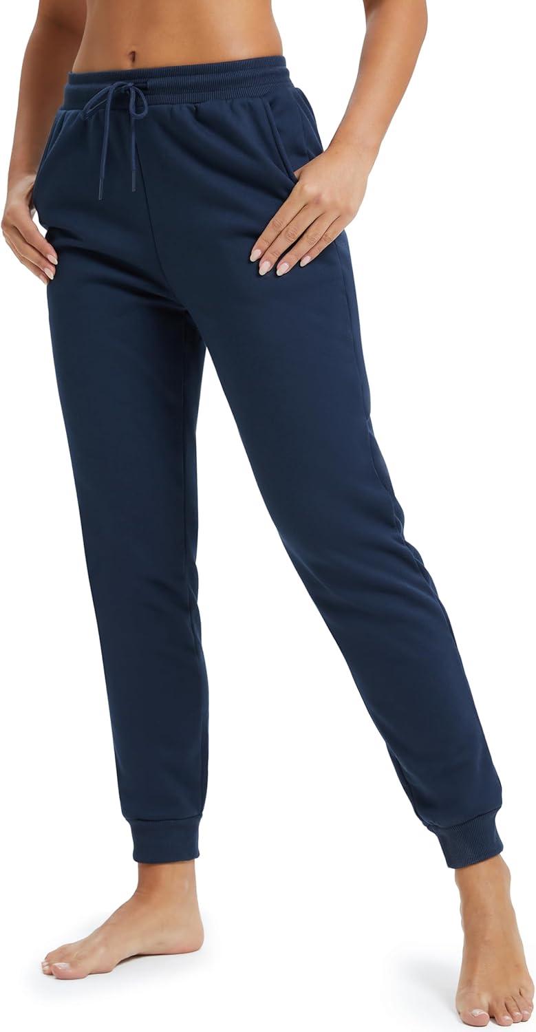 imageMAGCOMSEN Womens Sherpa Lined Sweatpants Winter Warm Fleece Pants Insulated Thermal Athletic Joggers with PocketsNavy Blue