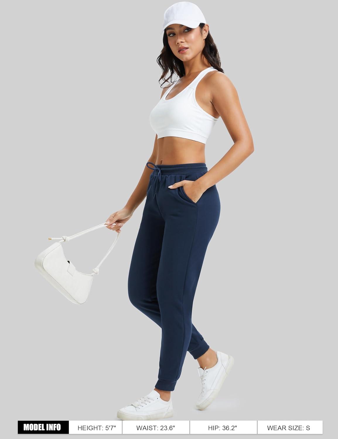 imageMAGCOMSEN Womens Sherpa Lined Sweatpants Winter Warm Fleece Pants Insulated Thermal Athletic Joggers with PocketsNavy Blue