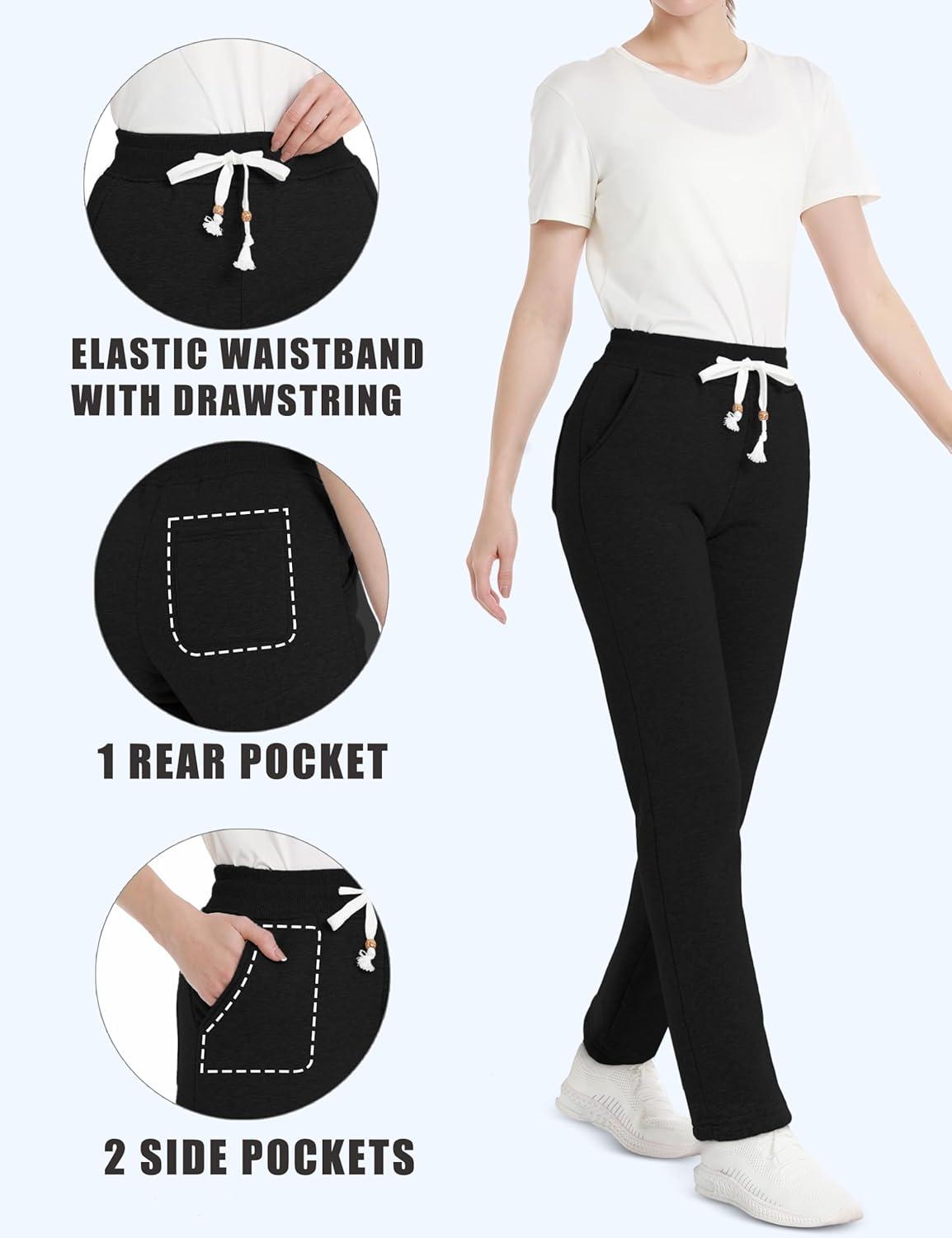 imageMAGCOMSEN Womens Sherpa Lined Sweatpants with Pockets Warm Thick Fleece Winter Casual Lounge PantsBlack