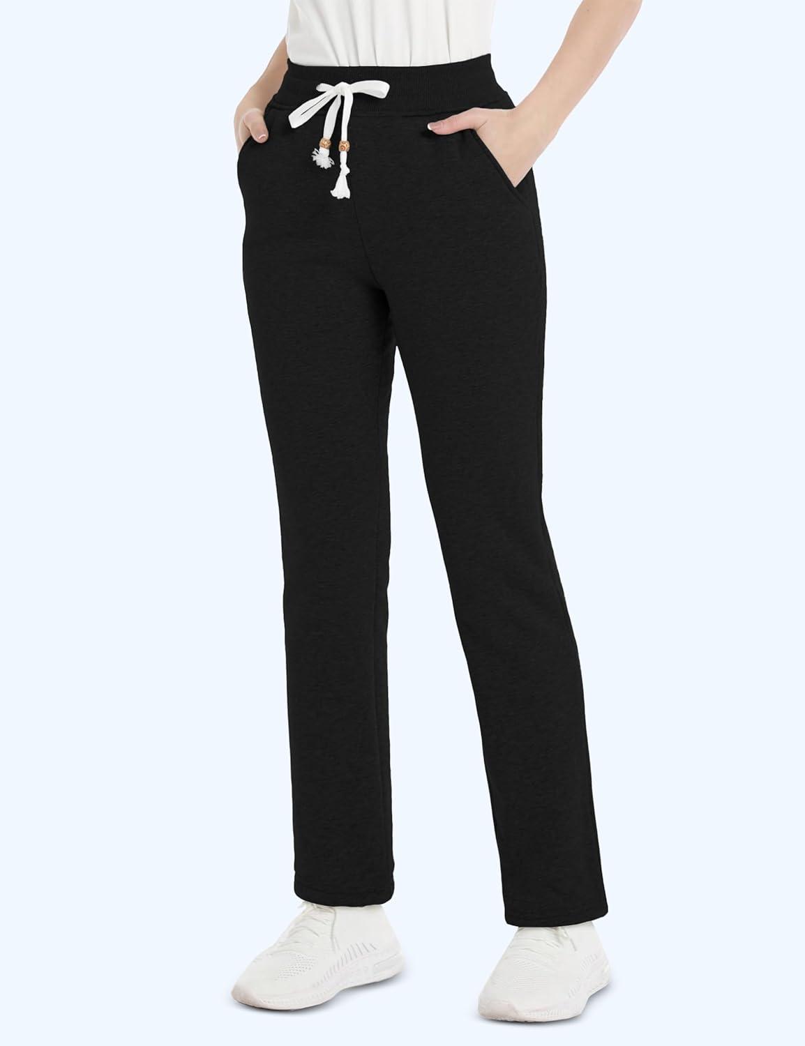imageMAGCOMSEN Womens Sherpa Lined Sweatpants with Pockets Warm Thick Fleece Winter Casual Lounge PantsBlack