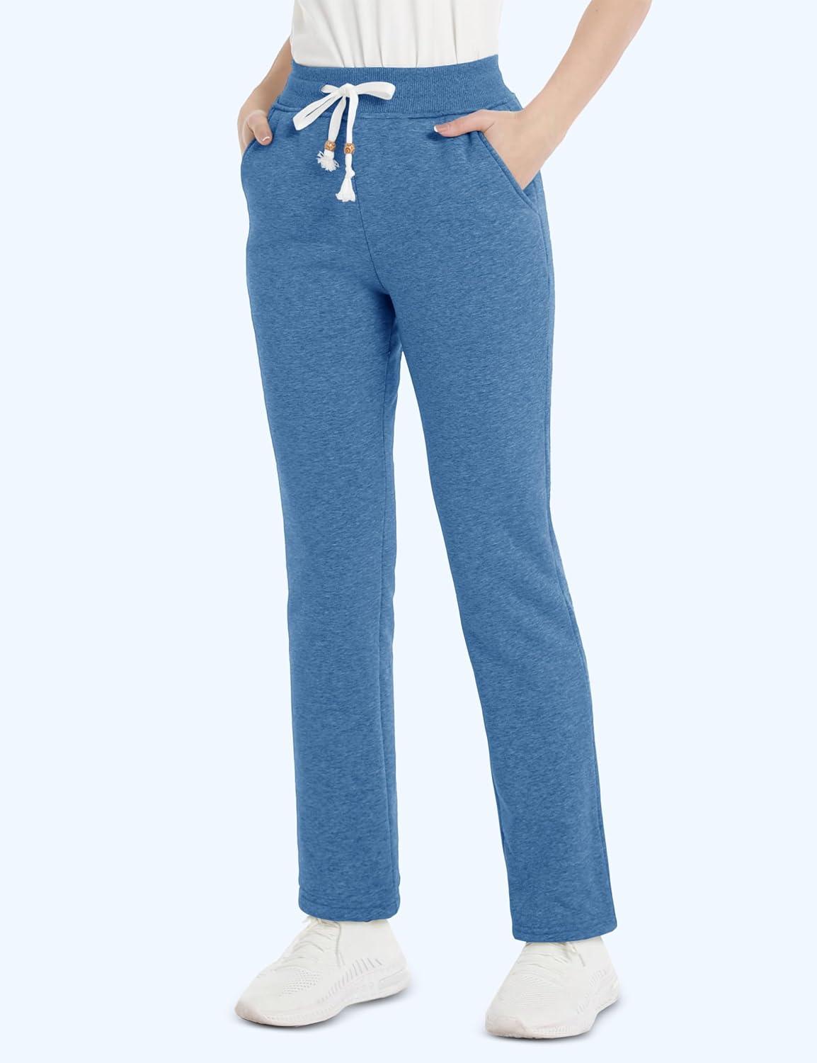 imageMAGCOMSEN Womens Sherpa Lined Sweatpants with Pockets Warm Thick Fleece Winter Casual Lounge PantsBlue