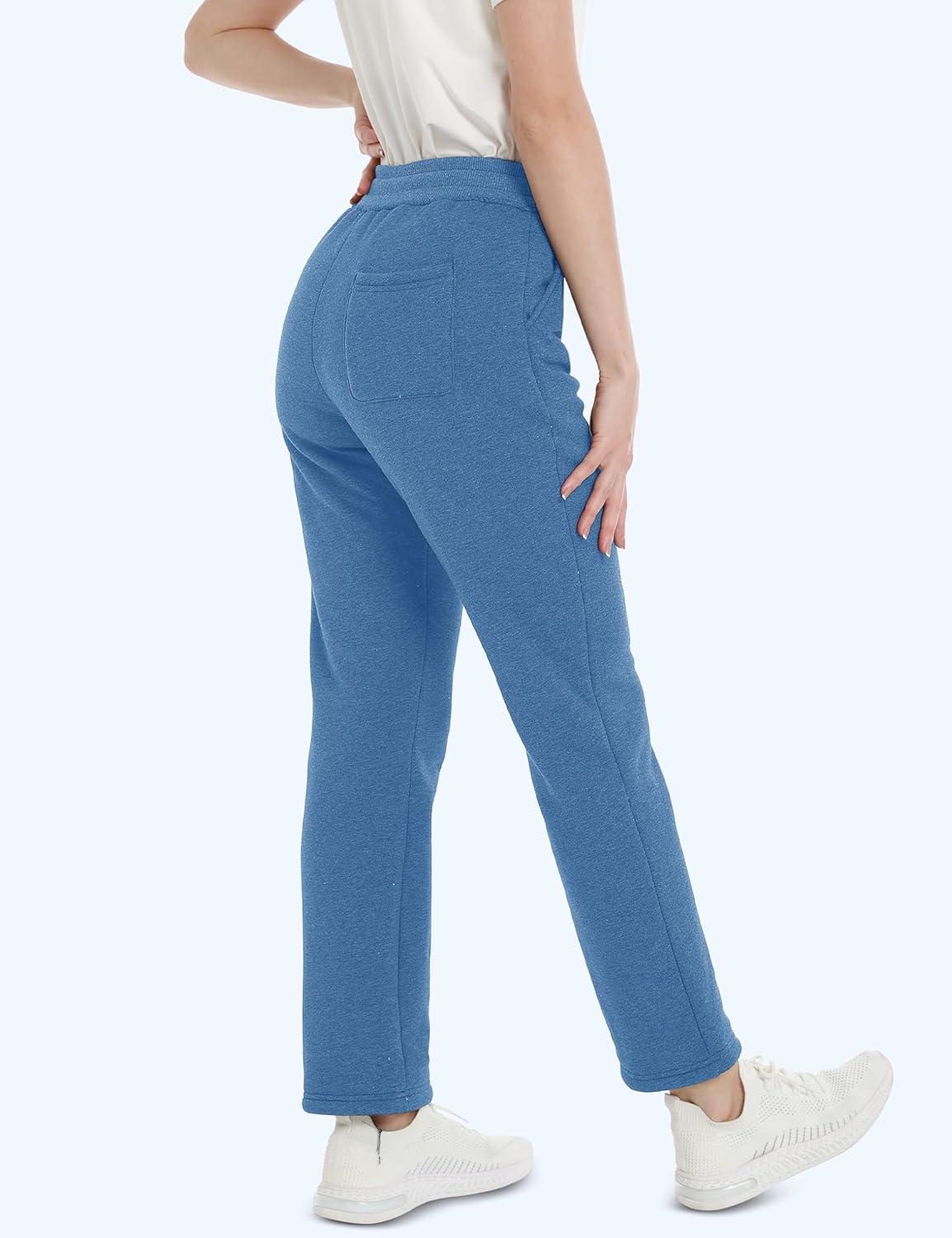 imageMAGCOMSEN Womens Sherpa Lined Sweatpants with Pockets Warm Thick Fleece Winter Casual Lounge PantsBlue