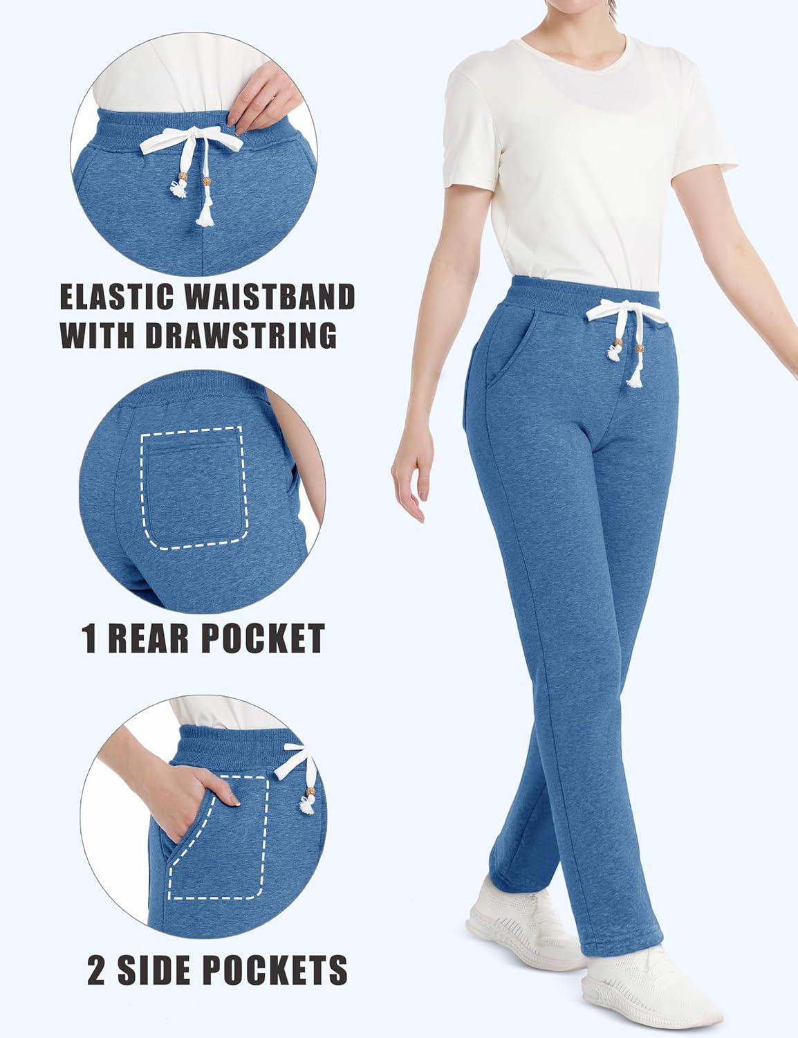 imageMAGCOMSEN Womens Sherpa Lined Sweatpants with Pockets Warm Thick Fleece Winter Casual Lounge PantsBlue