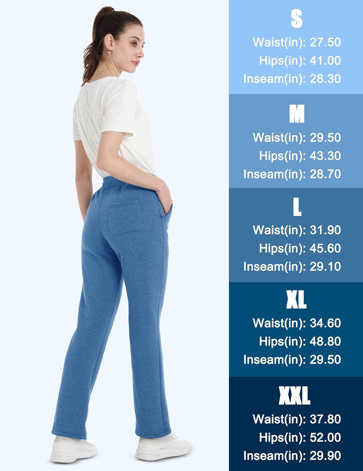 imageMAGCOMSEN Womens Sherpa Lined Sweatpants with Pockets Warm Thick Fleece Winter Casual Lounge PantsBlue