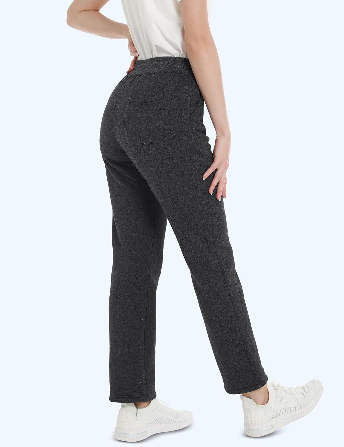 imageMAGCOMSEN Womens Sherpa Lined Sweatpants with Pockets Warm Thick Fleece Winter Casual Lounge PantsGrey