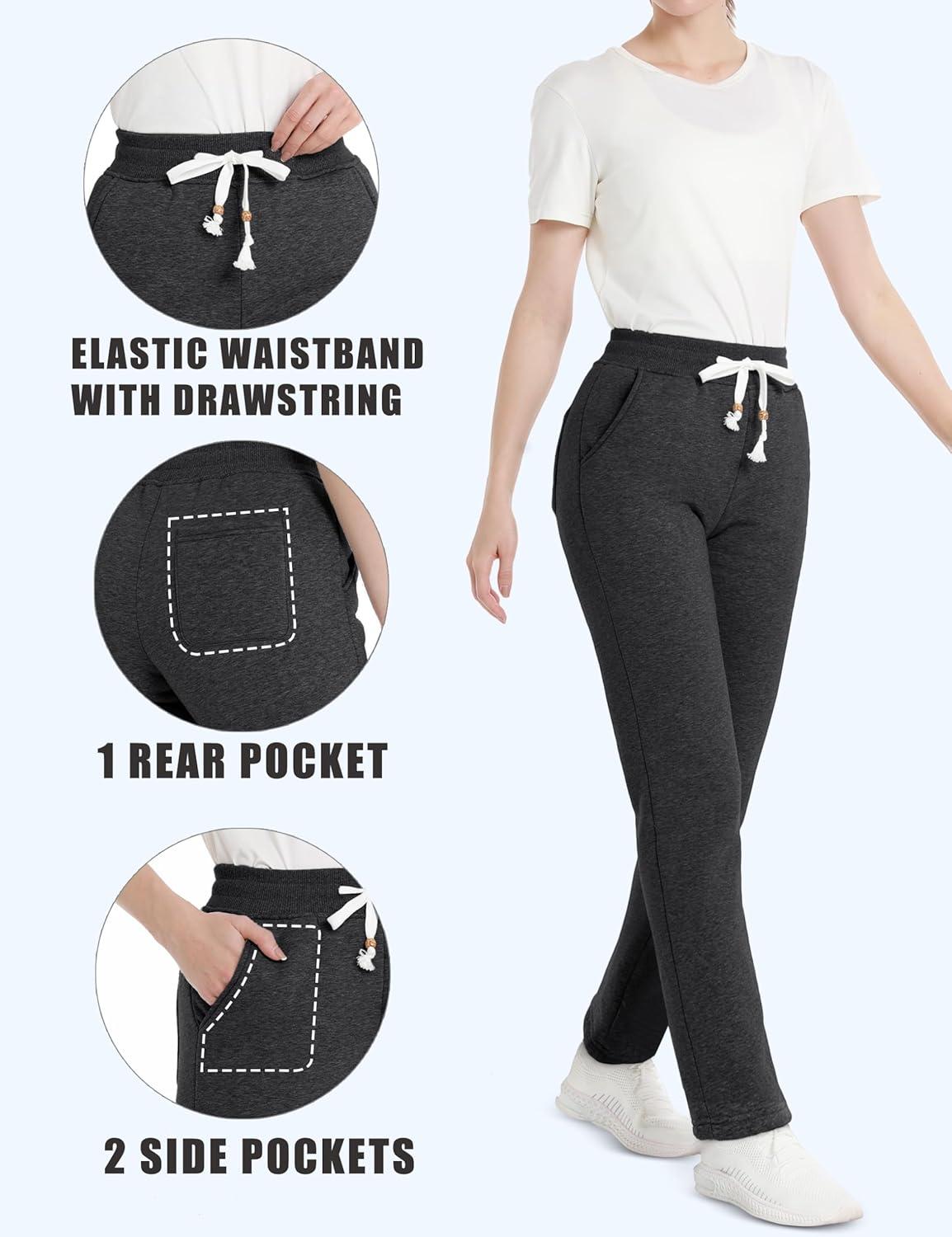 imageMAGCOMSEN Womens Sherpa Lined Sweatpants with Pockets Warm Thick Fleece Winter Casual Lounge PantsGrey