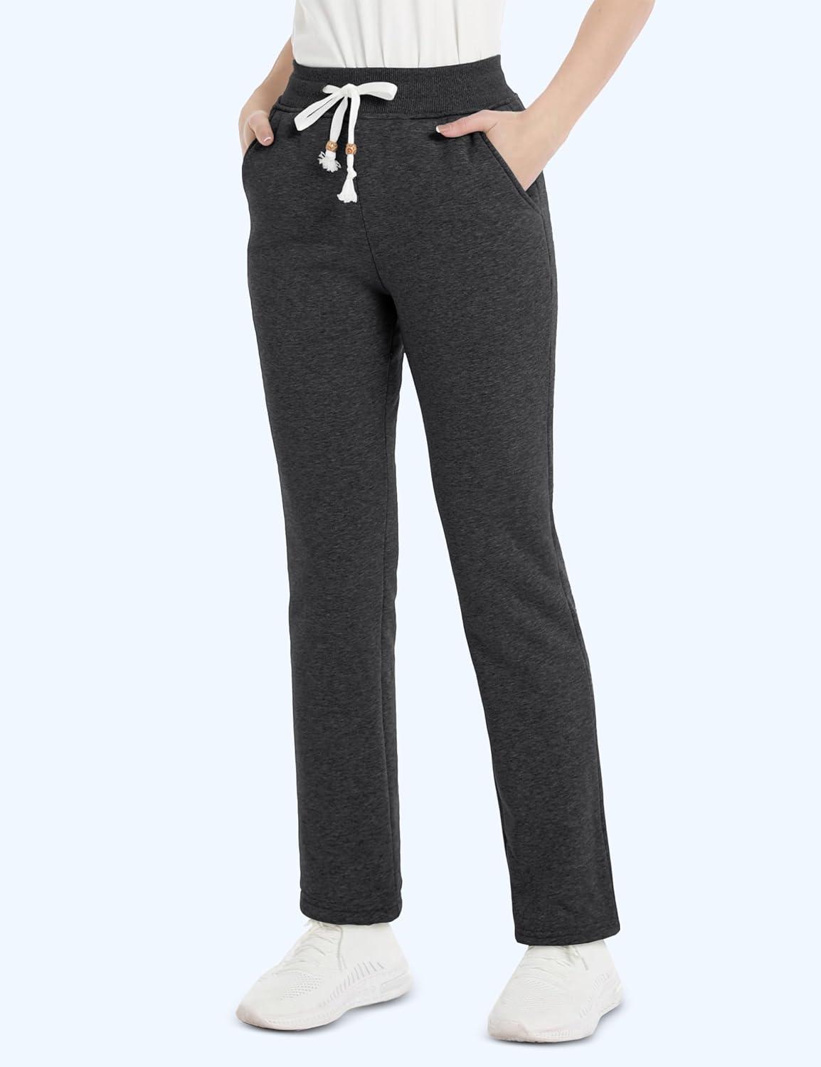 imageMAGCOMSEN Womens Sherpa Lined Sweatpants with Pockets Warm Thick Fleece Winter Casual Lounge PantsGrey