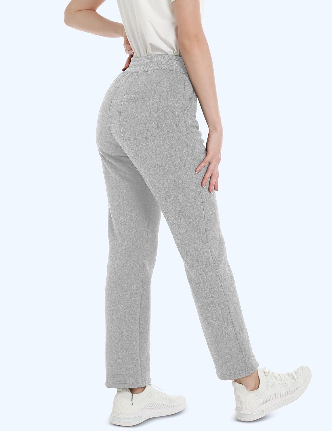 imageMAGCOMSEN Womens Sherpa Lined Sweatpants with Pockets Warm Thick Fleece Winter Casual Lounge PantsLight Grey