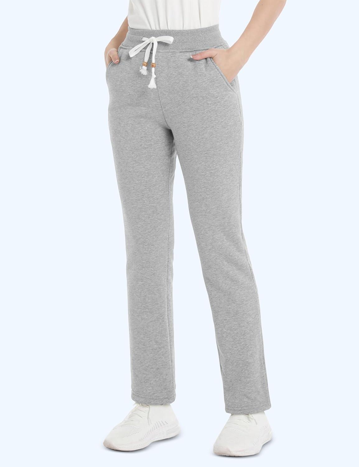 imageMAGCOMSEN Womens Sherpa Lined Sweatpants with Pockets Warm Thick Fleece Winter Casual Lounge PantsLight Grey