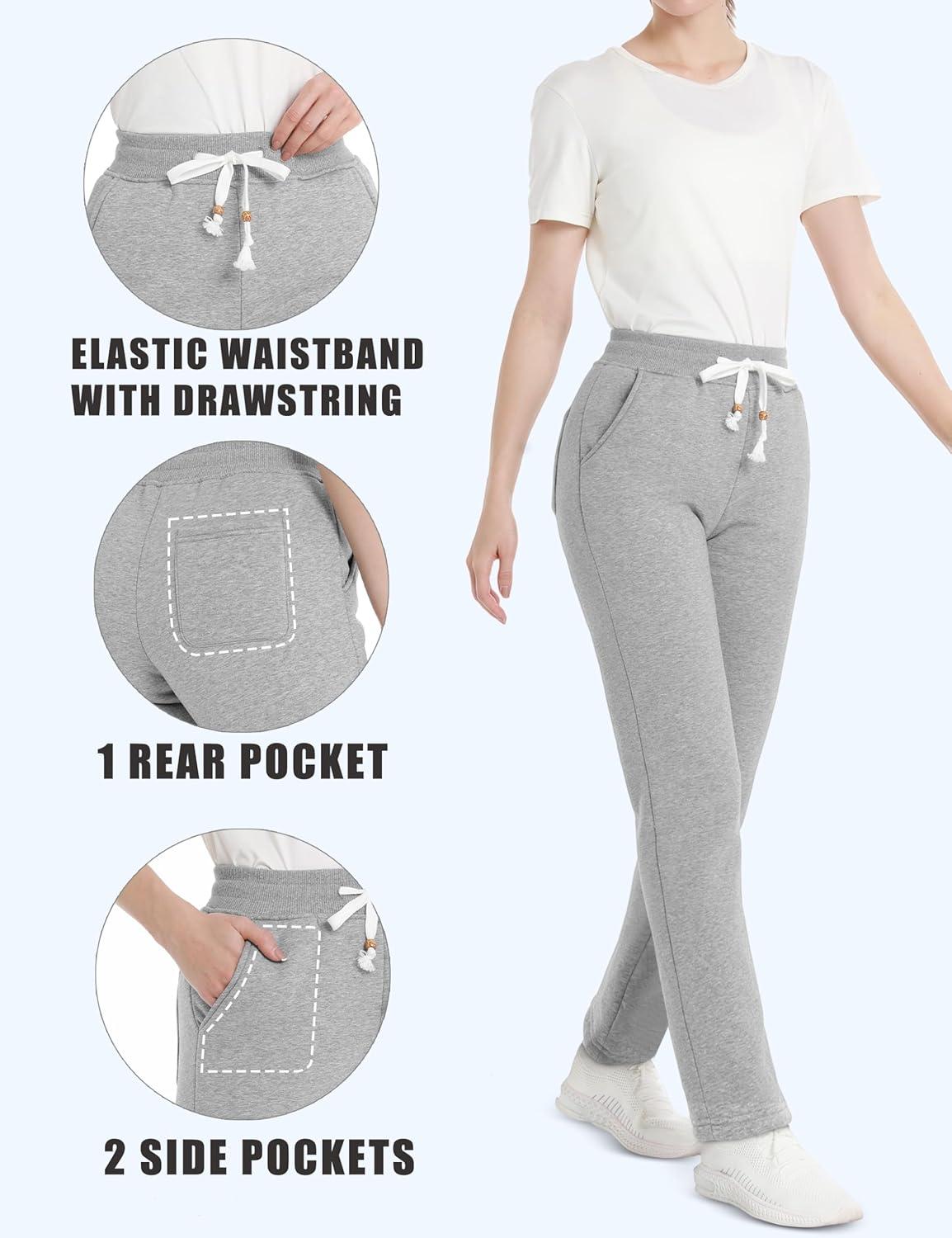 imageMAGCOMSEN Womens Sherpa Lined Sweatpants with Pockets Warm Thick Fleece Winter Casual Lounge PantsLight Grey