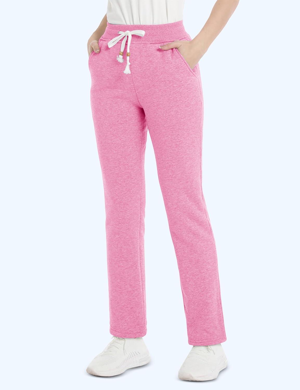 imageMAGCOMSEN Womens Sherpa Lined Sweatpants with Pockets Warm Thick Fleece Winter Casual Lounge PantsPink