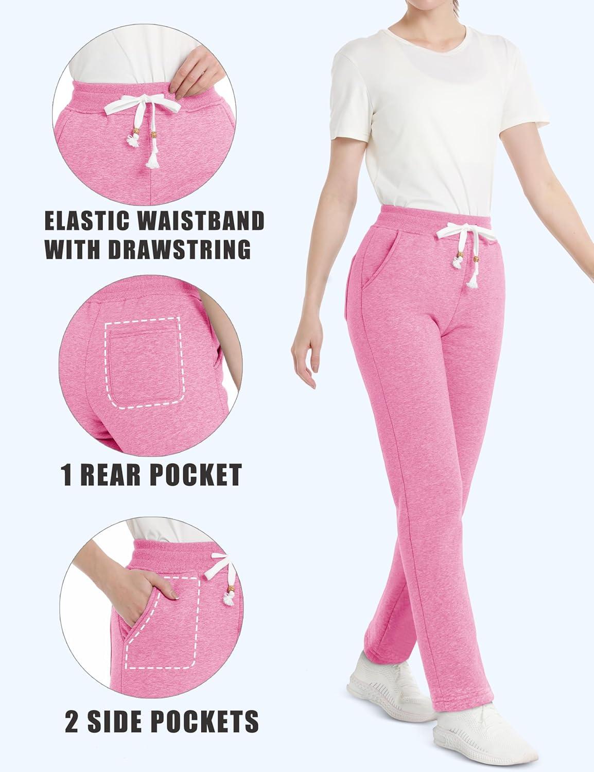 imageMAGCOMSEN Womens Sherpa Lined Sweatpants with Pockets Warm Thick Fleece Winter Casual Lounge PantsPink